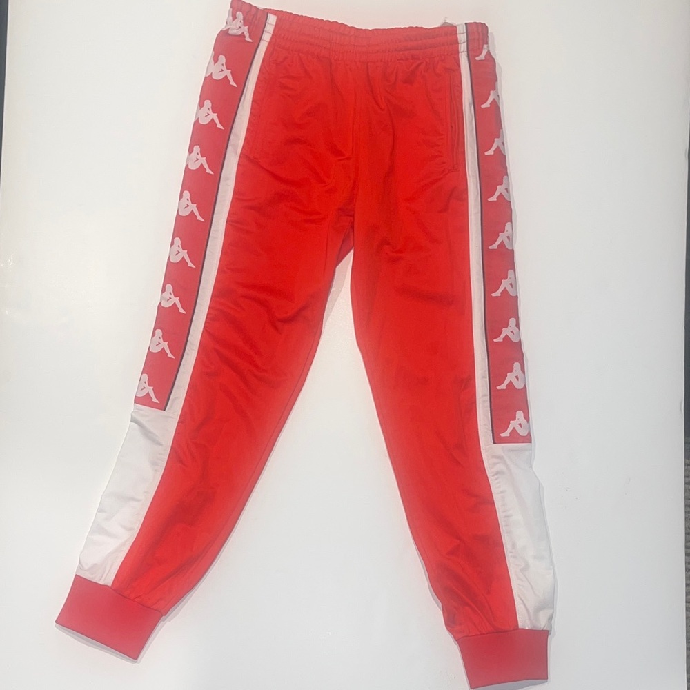 Kappa Woman’s Red Logo Tape Track Pants, Sweatpants, Size M, Joggers